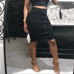 Black Zipper Midi Skirt